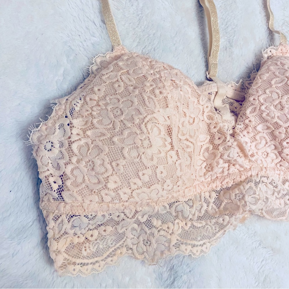 American Eagle Aerie Light Pink & Gold Lace Bralette Size Small